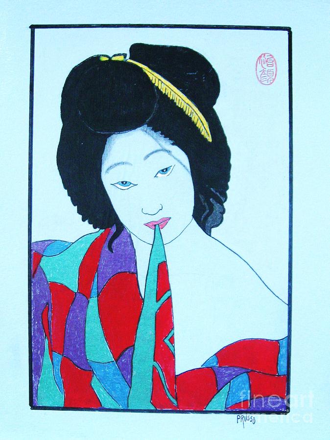 Hazukashigariya no Geisha Painting by Thea Recuerdo