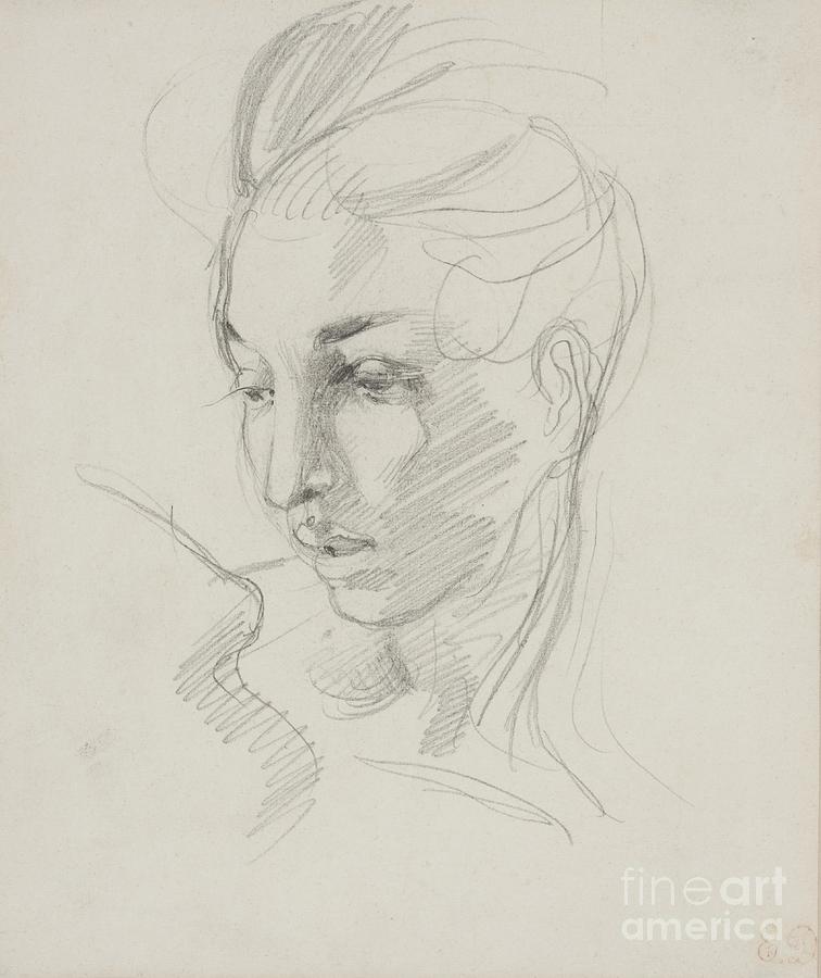 Portrait Drawing - Head of Liberty  by Eugene Delacroix