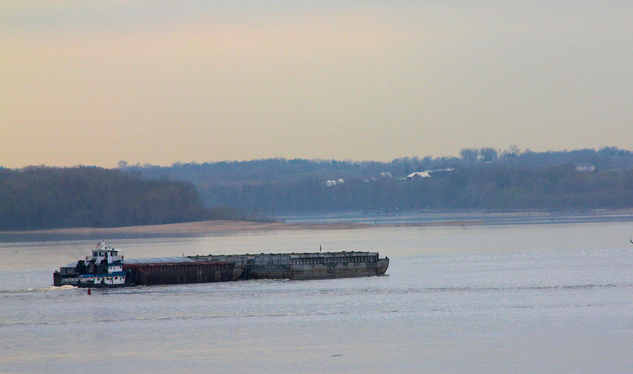 Towboat Photograph - Headed Up The River by Karen Wagner