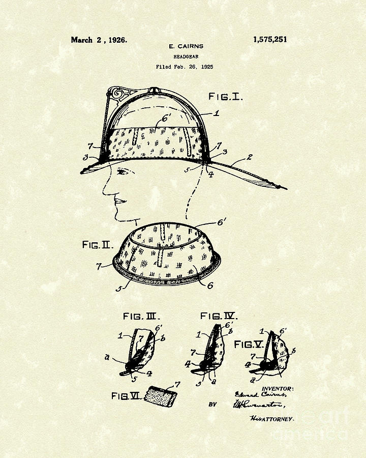 Headgear 1925 Patent Art Drawing by Prior Art Design