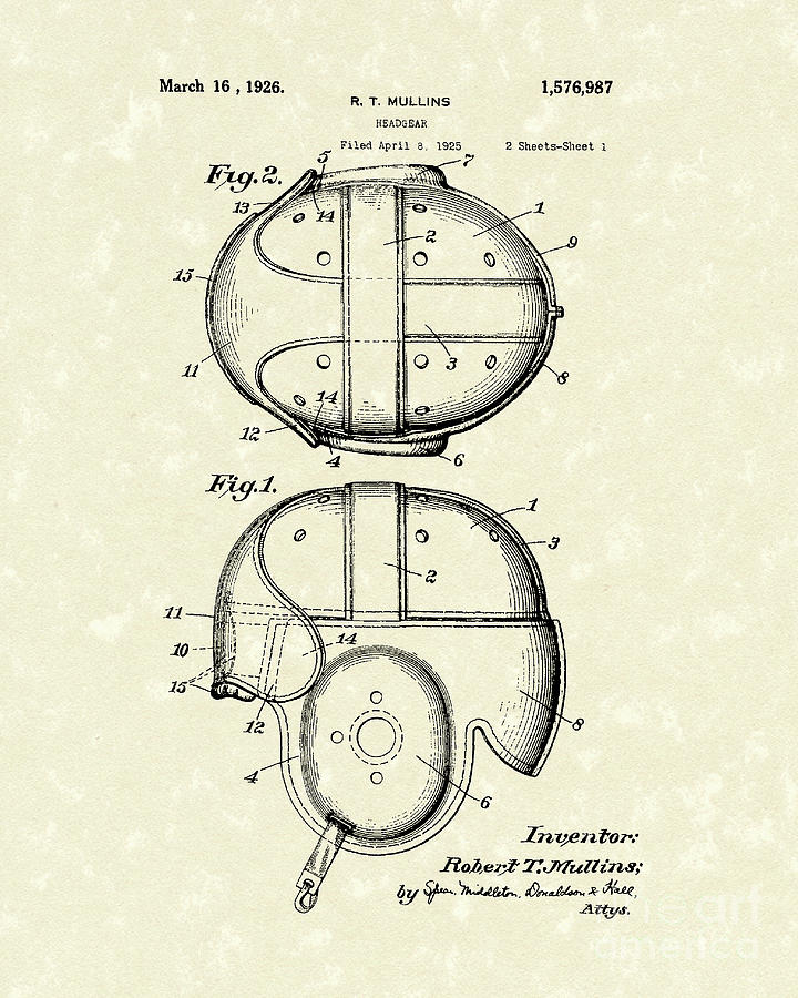 Headgear 1926 Patent Art Drawing by Prior Art Design