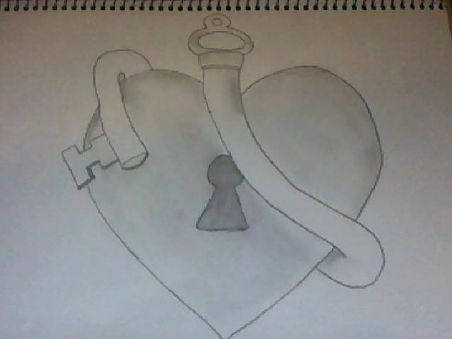 how to draw a heart with a lock and key step by step