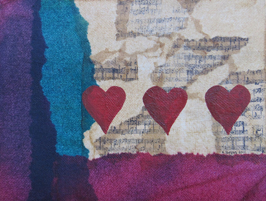 collage hearts mixed media heart painting Heart painting