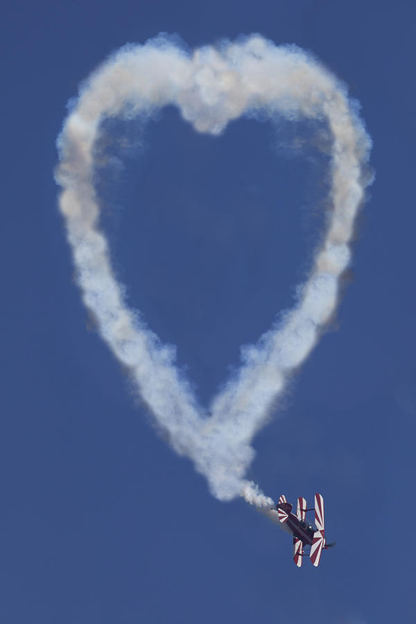 Airplane Photograph - Heart shape smoke and plane by Garry Gay
