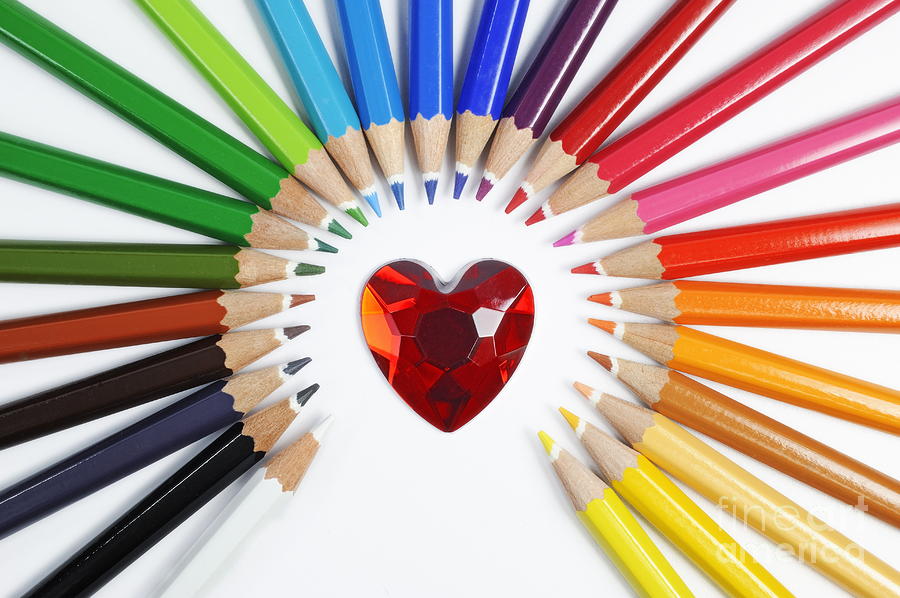 Crayon Photograph - Heartshape and Circle of colorful crayons by Sami Sarkis
