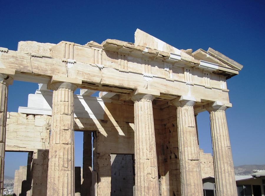 Heavenly Acropolis Parthenon Architectural Columns II with Blue Sky in Athens Greece Photograph by John Shiron