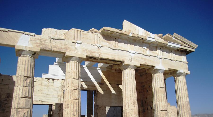 Heavenly Acropolis Parthenon Architectural Columns with Blue Sky in Athens Greece Photograph by John Shiron