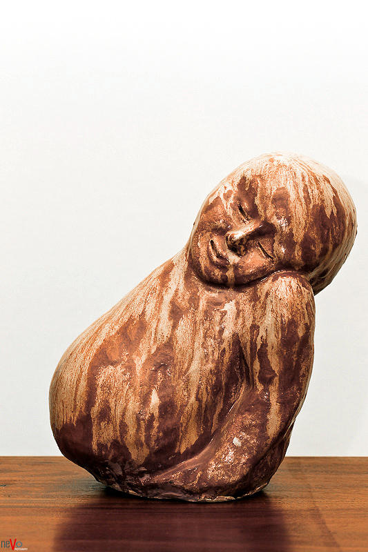 Heavy Head leaning towards shoulder ceramic sculpture  Sculpture by Rachel Hershkovitz