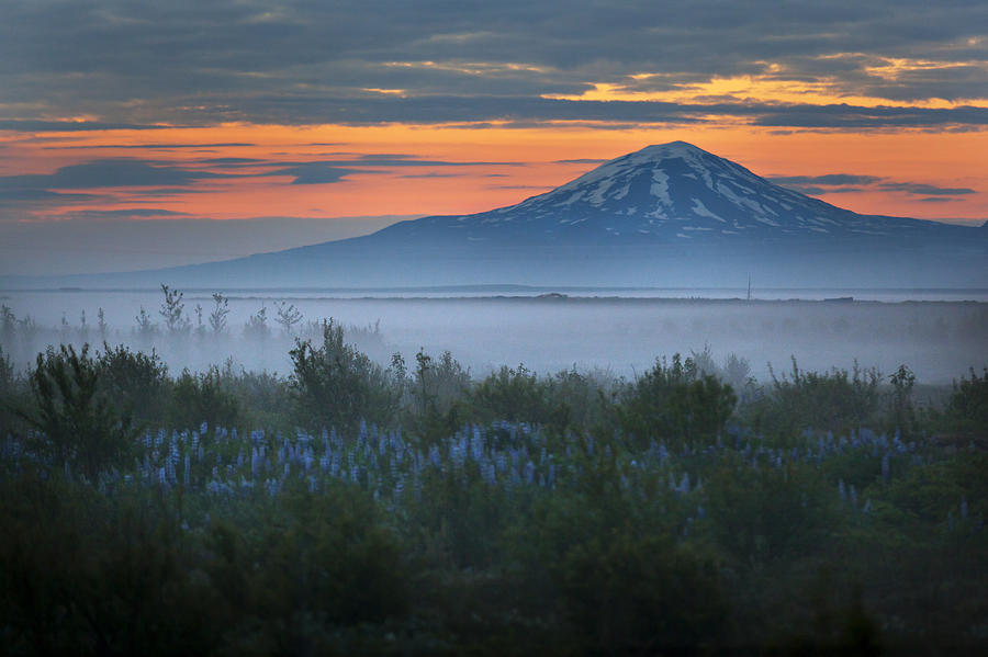 Sunset Photograph - Hekla in the mist by Pall Jokull Petursson