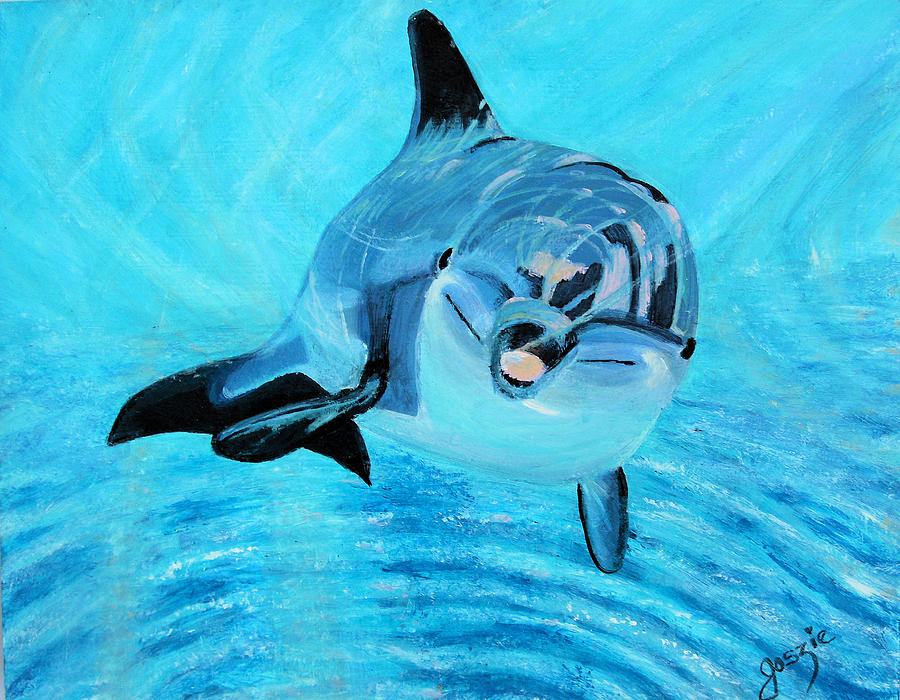 Dolphin Painting - Hello Wanna Play by Just Joszie