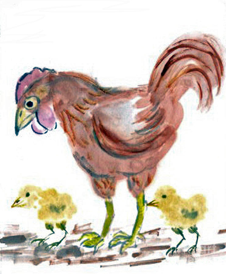 Hen and Chicks Painting by Ellen Miffitt