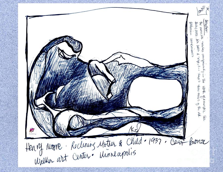 Henry Moore Bronze Study Drawing by Carol Rashawnna Williams
