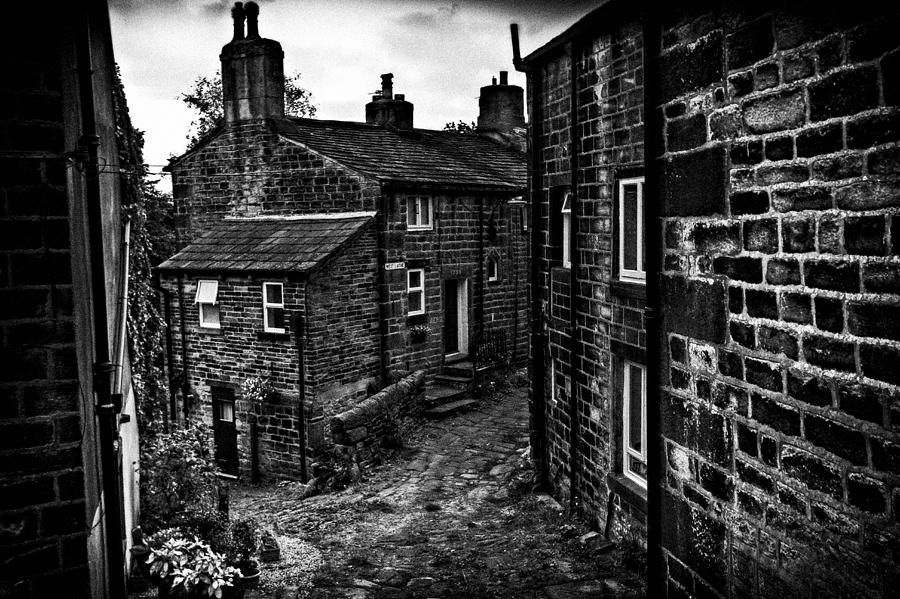 Black And White Photograph - Heptonstall Village On The hill by Sandra Pledger