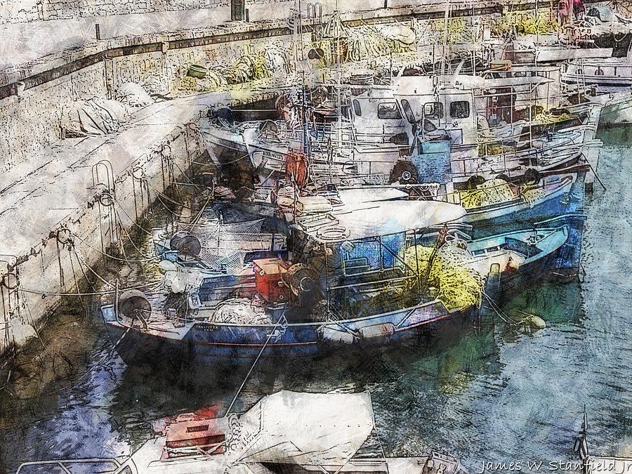 Heraklion Painting - Heraklion Harbor in architectural sketch style by James Stanfield