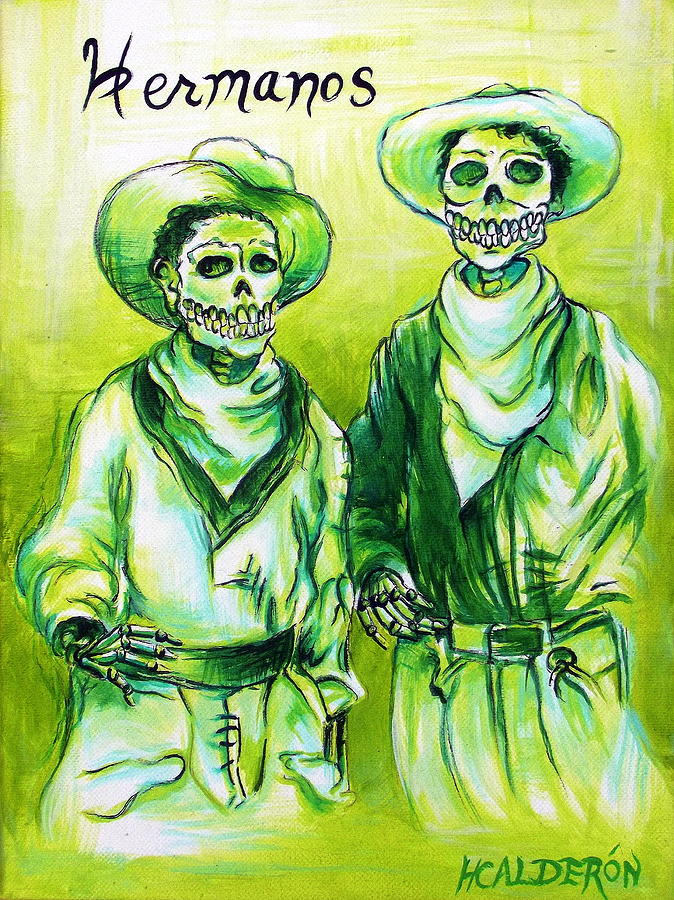 Skeleton Painting - Hermanos by Heather Calderon