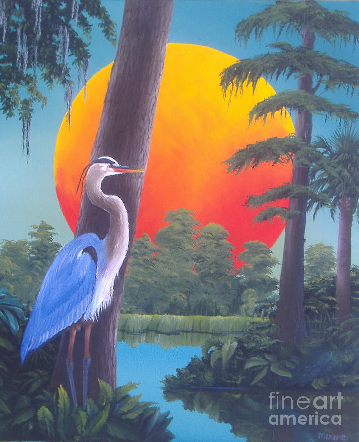 Heron at Sunset Painting by Michael Allen