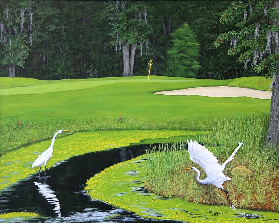 Bird Painting - Herons at 14th Hole by Jim Ziemer