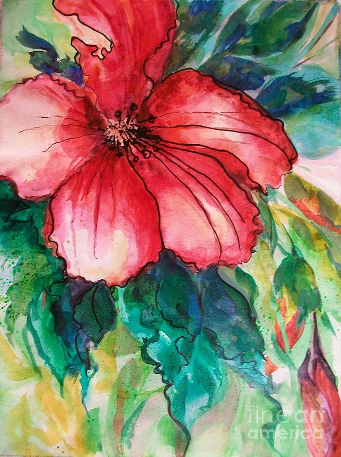 Abstract Painting - Hibiscus by Judith A Smothers