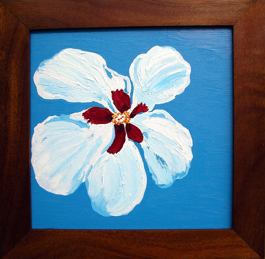 Flower Painting - Hibiscus on Blue by Karen Nicholson