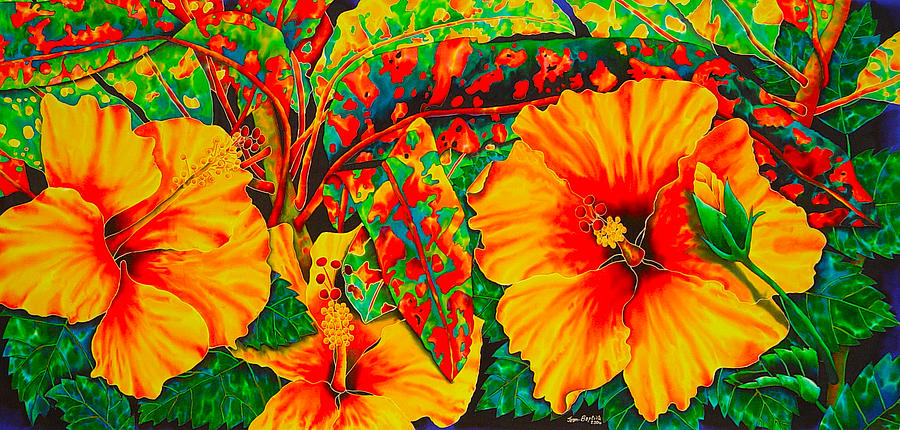Hibiscus with Crotons Painting by Daniel Jean-Baptiste