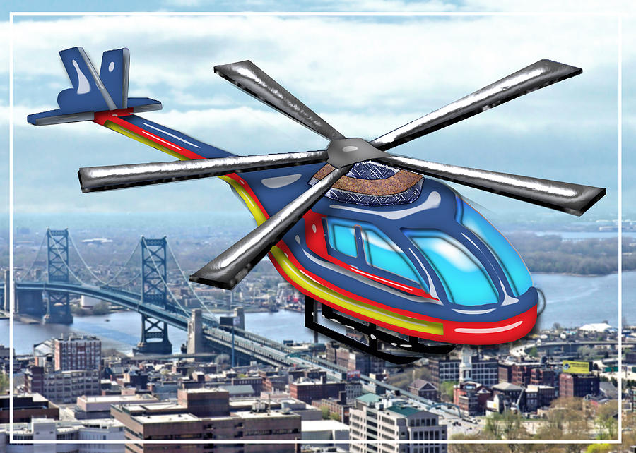 Transportation Painting - High Flying Helicopter Over Highways  by Elaine Plesser