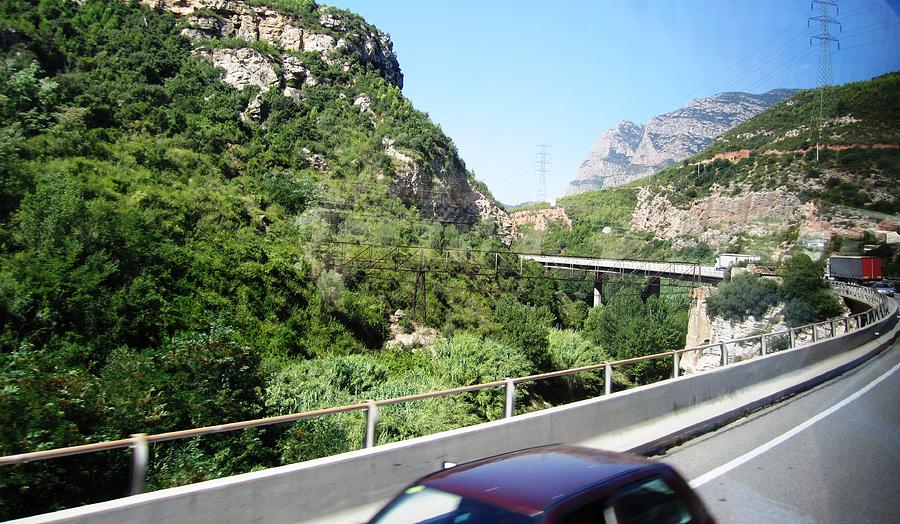 Highway Scenery Towards Montserrat Mountain Top from Barcelona Spain Photograph by John Shiron