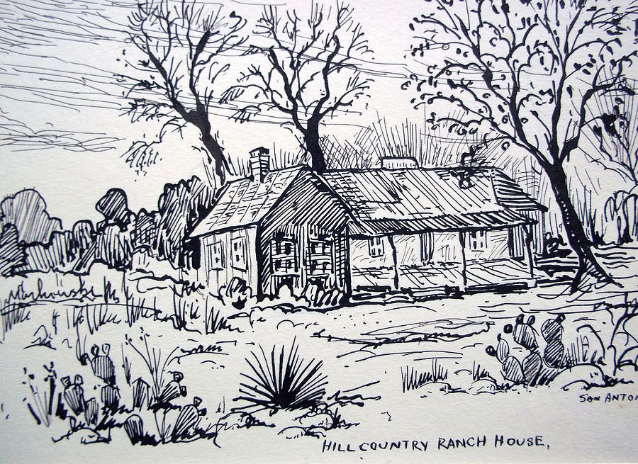 Hill Country Ranch House Drawing by Aileen Markowski Fine Art America