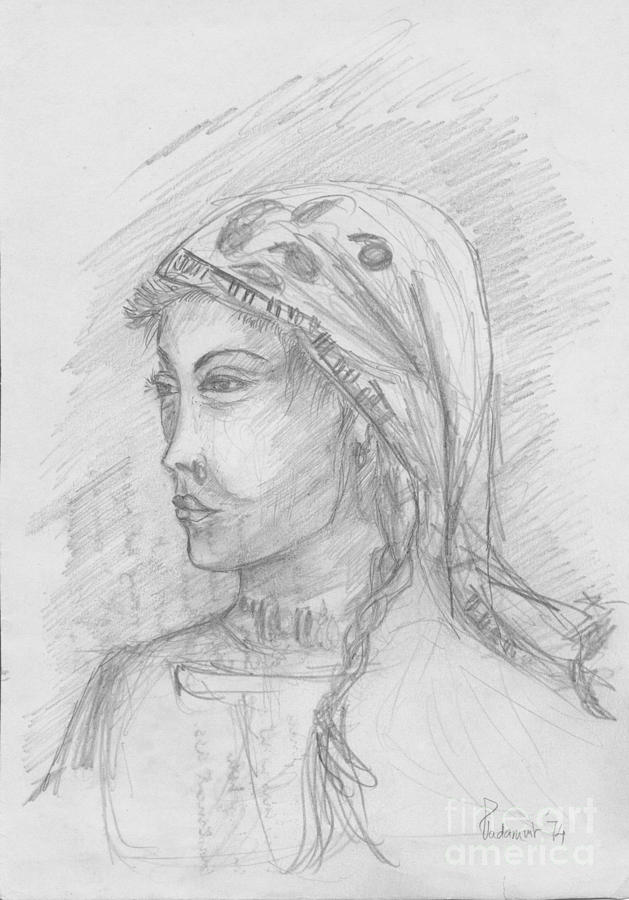 Himalayan Woman Drawing by Padamvir Singh