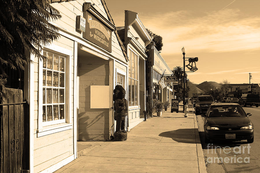 Black And White Photograph - Historic Niles District in California Near Fremont . Devils Workshop and Mercantile . 7D10663 .sepia by Wingsdomain Art and Photography