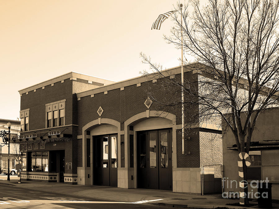Black And White Photograph - Historic Niles District in California Near Fremont . Niles Fire Station Number 2 . 7D10732 . sepia by Wingsdomain Art and Photography