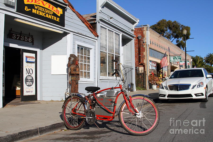 Historic Niles District in California.Motorized Bike Outside Devils Workshop and Mercantile.7D12729 Photograph by Wingsdomain Art and Photography