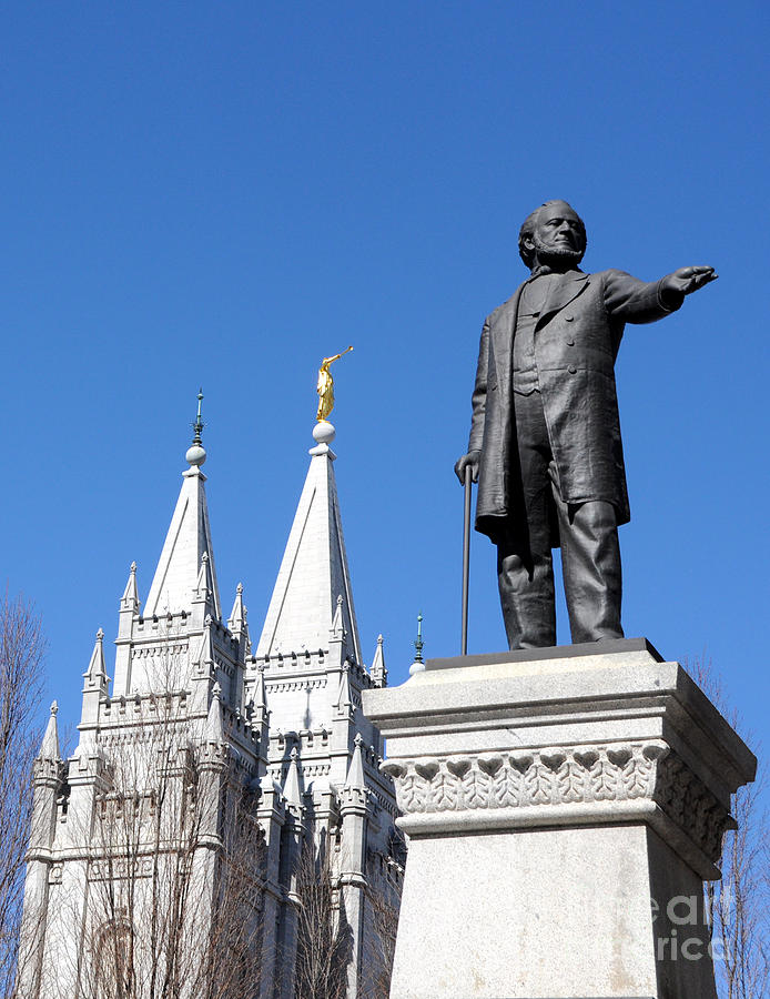 City Photograph - Historic Salt Lake Mormon LDS Temple and Brigham Young by Gary Whitton