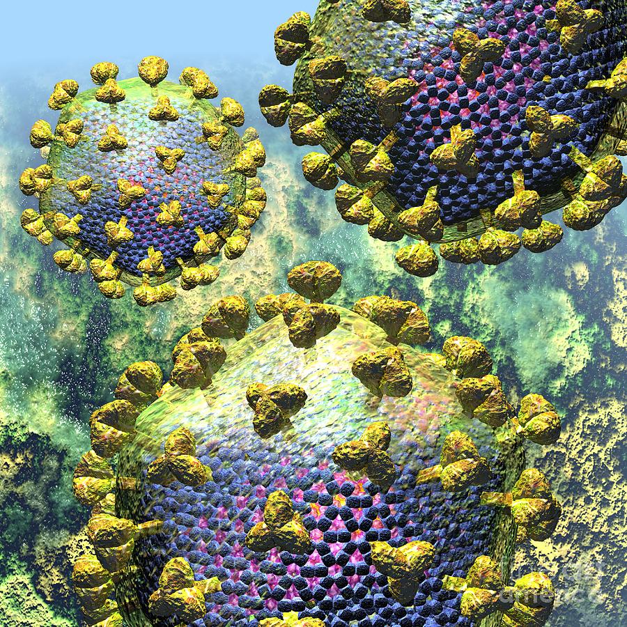 HIV Three Virions on Blue Digital Art by Russell Kightley