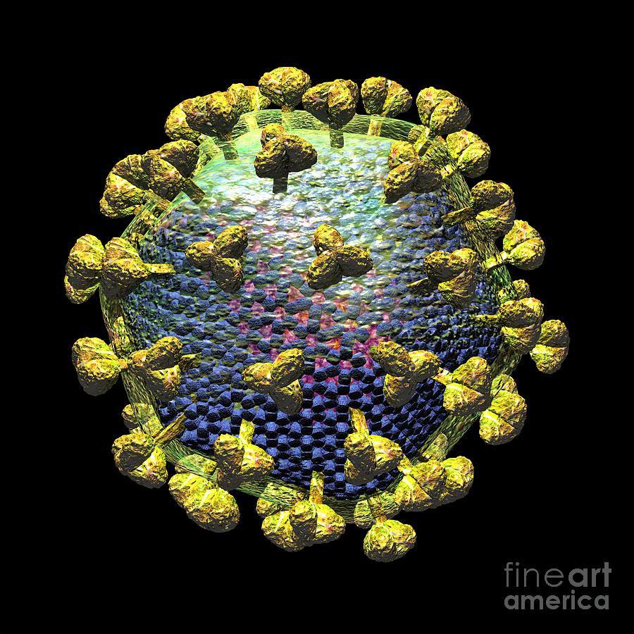 HIV Virion on Black Digital Art by Russell Kightley