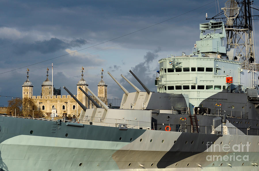 HMS Belfast with the Tower of London Photograph by Andrew  Michael
