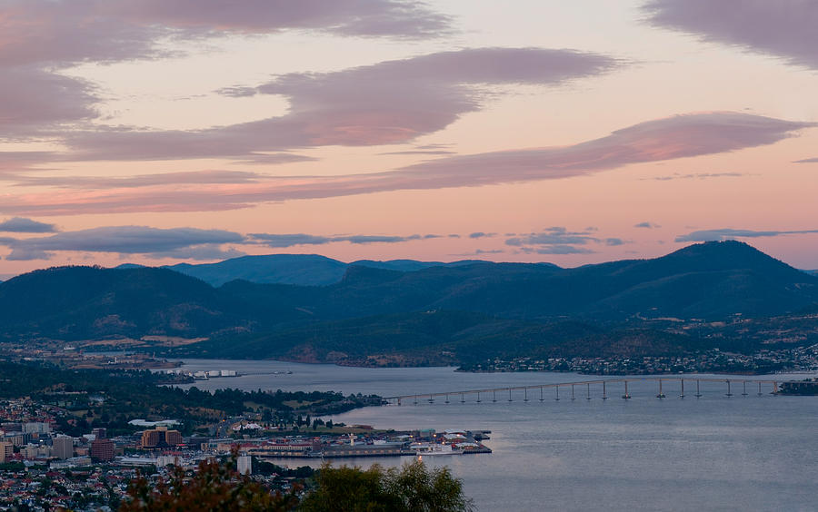 Hobart harbour during sunset Photograph by U Schade