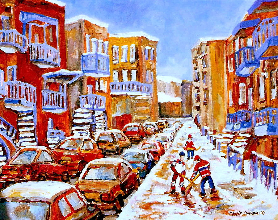 Hockey Painting - Hockey Art Streets Of Montreal Hockey Paintings by Carole Spandau