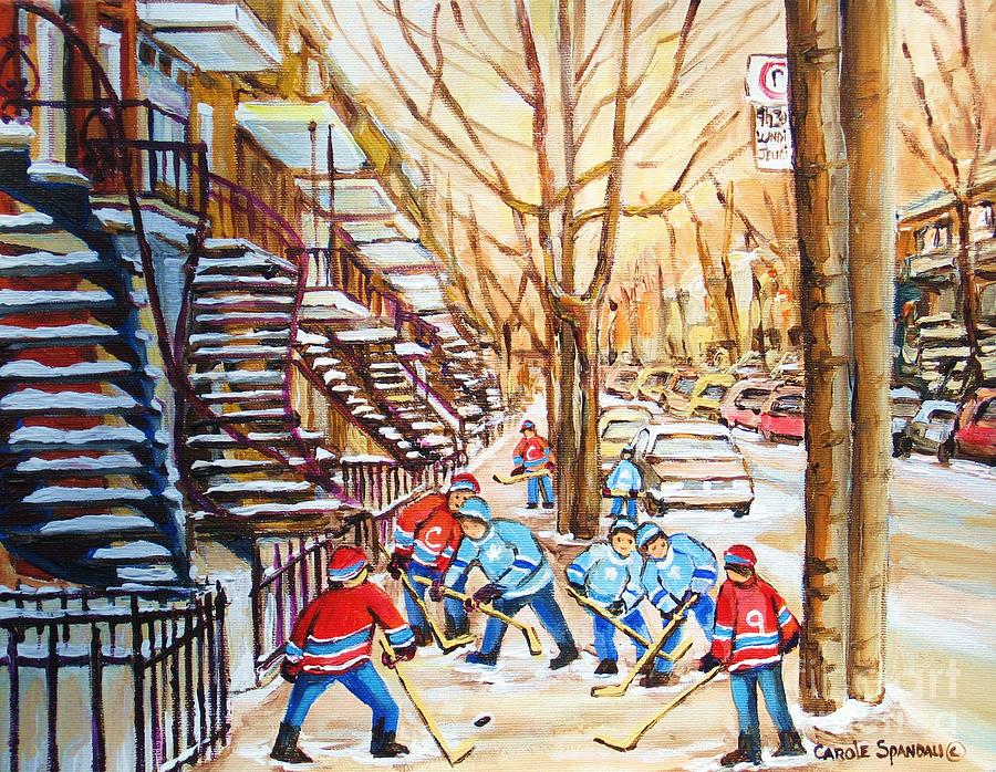 Hockey Game Near Winding Staircases Painting by Carole Spandau