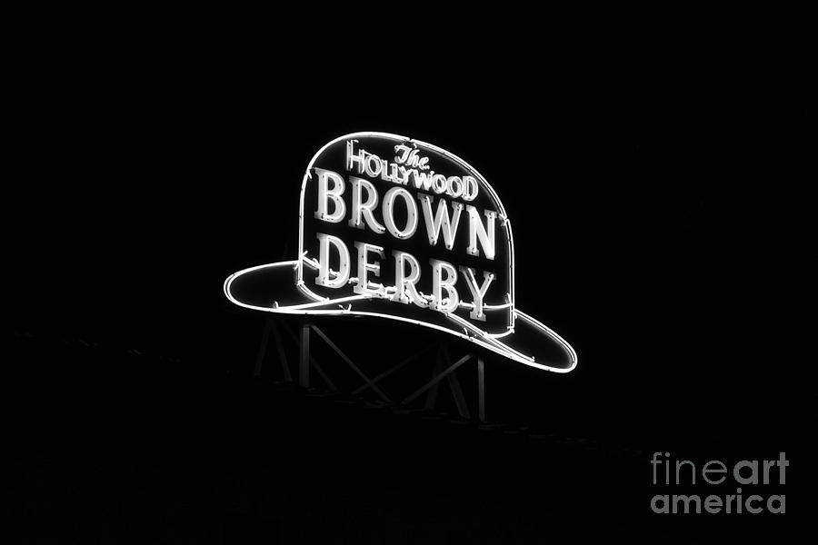 Orlando Photograph - Hollywood Brown Derby Neon Hollywood Studios Walt Disney World Prints Black and White by Shawn OBrien