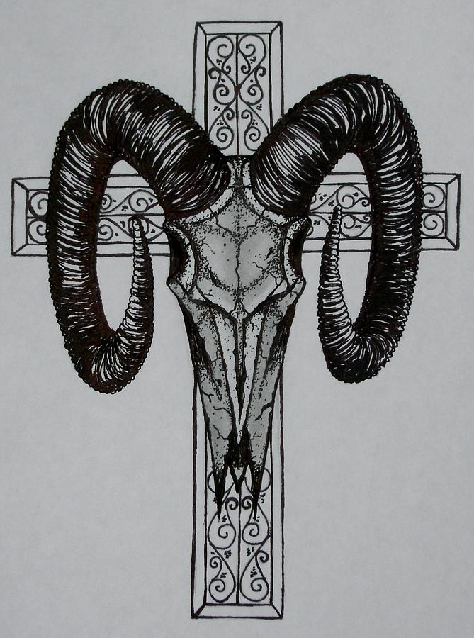 Skull Drawing - Holy Ram by Troy Cleveland II