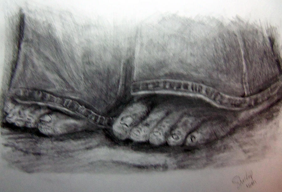 Homeless Feet Drawing by Shelley Bain