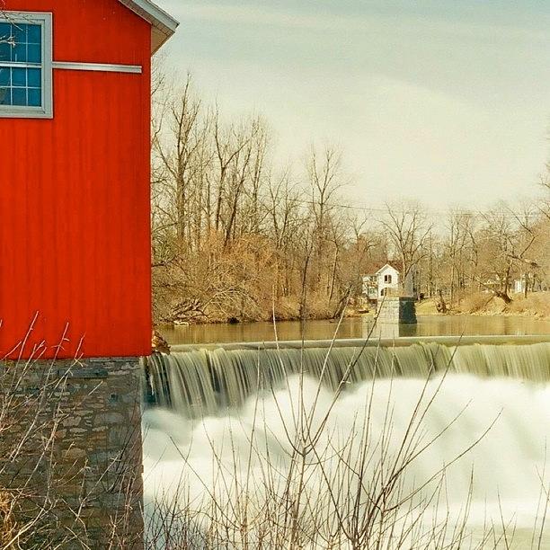 Waterfall Photograph - Honeoye Falls and Red Building by Justin Connor