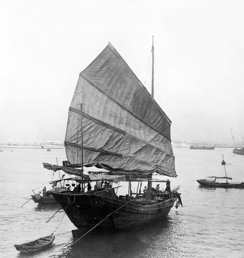 Hong Kong Harbor - Chinese Junk Boat - c 1907 Photograph by International  Images