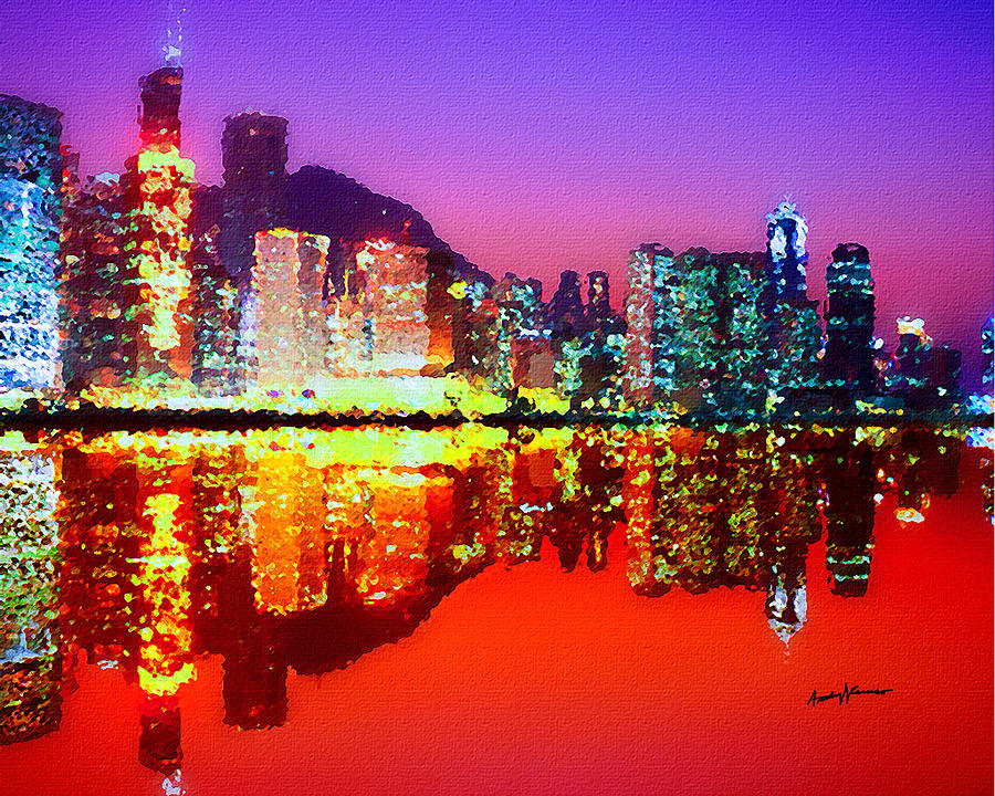 Hong Kong Lit Up Painting by Anthony Caruso