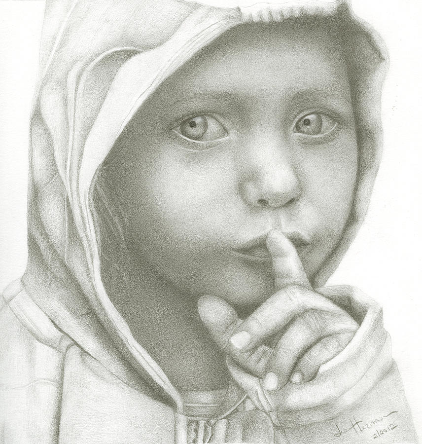 Little Girl Drawing - Hooded Girl by Lee Herman