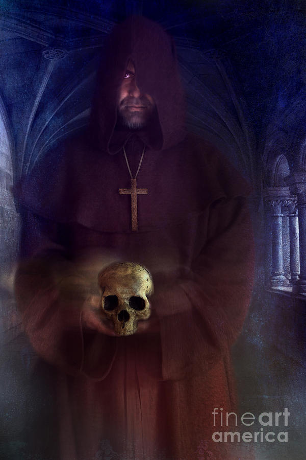 Hooded monk holding skull in montastery Photograph by Sandra Cunningham