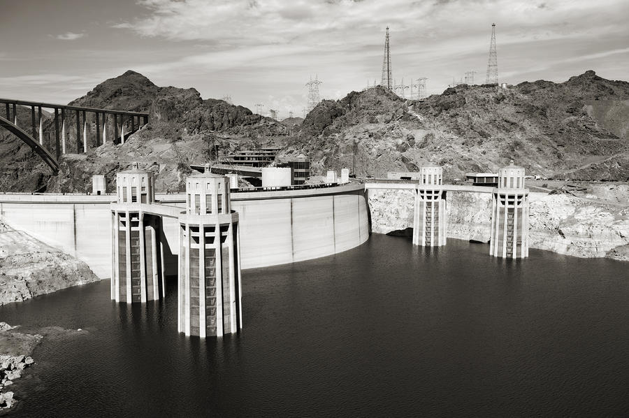 Bridge Photograph - Hoover Dam in Black and White by Malania Hammer