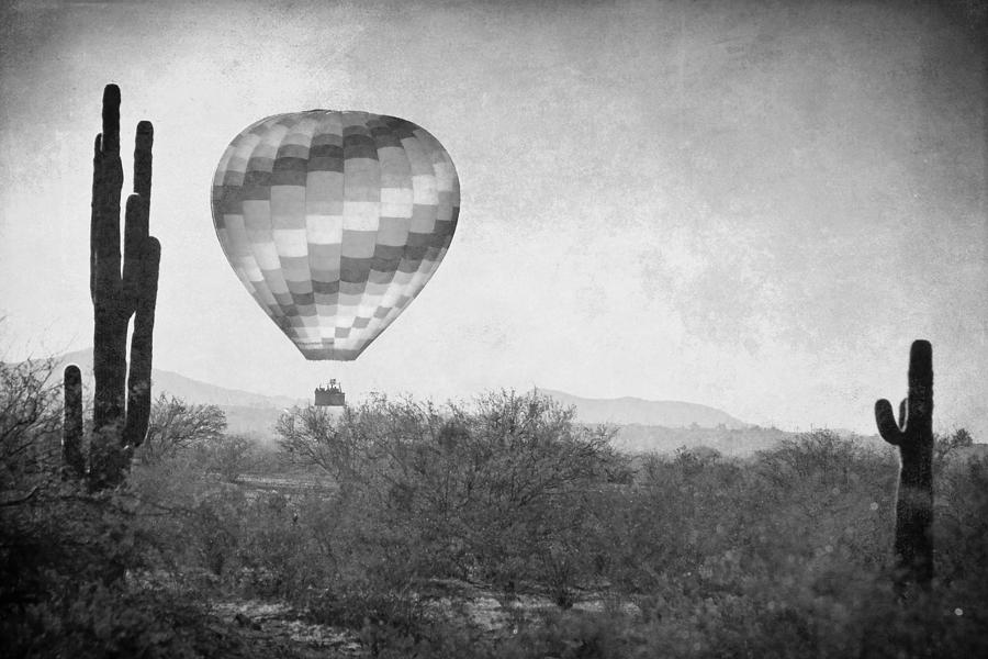 Hot Air Balloon Flight over Southwest Desert BW Fine Art Print   Photograph by James BO Insogna