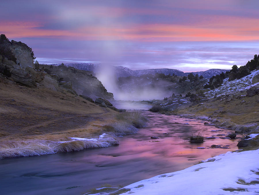 Hot Creek At Sunset Natural Hot Spring Photograph by Tim Fitzharris