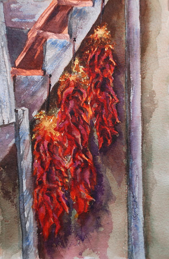 Landscape Painting - Hot Hot Hot Chili Ristras by Donna Pierce-Clark